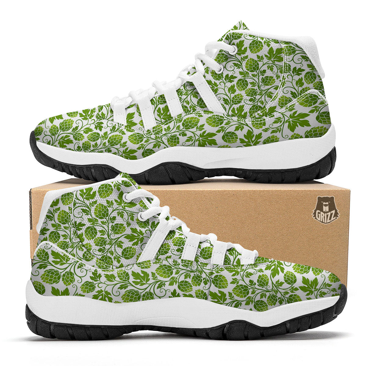 Hop Cone Cartoon Print Pattern White Bball Shoes-grizzshop