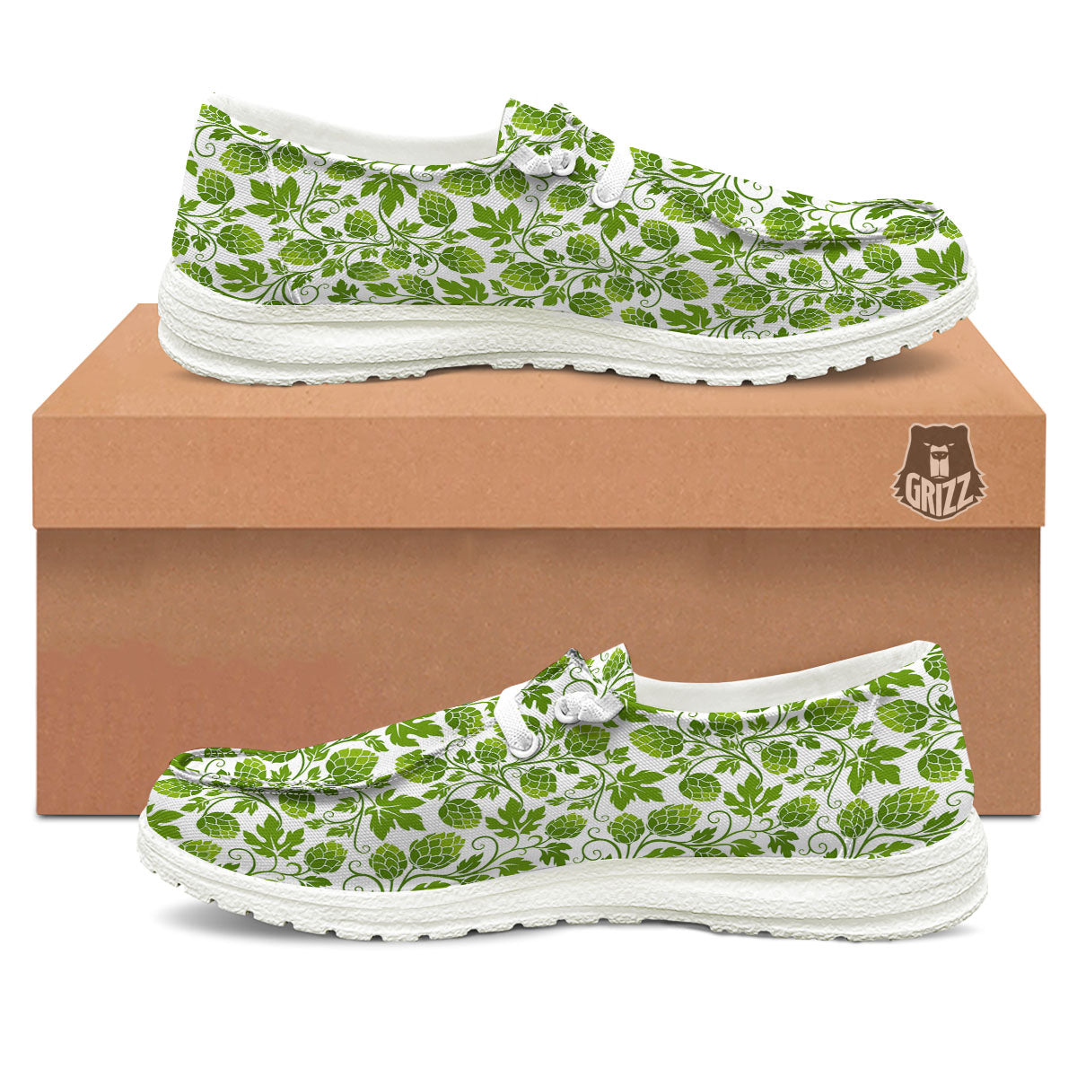 Hop Cone Cartoon Print Pattern White Loafers-grizzshop