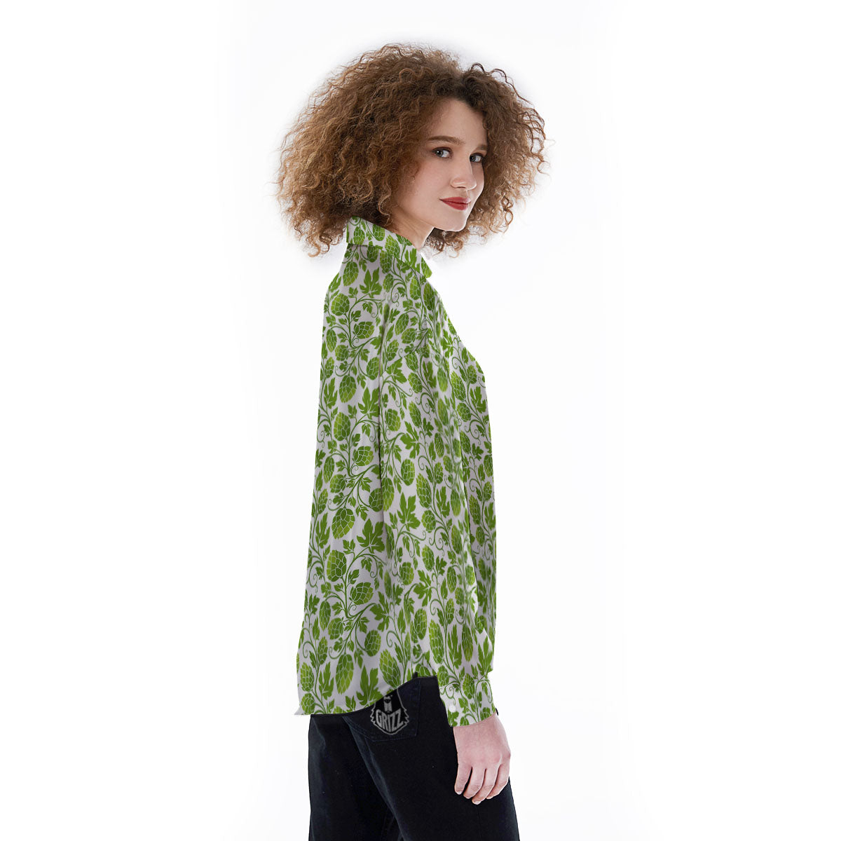 Hop Cone Cartoon Print Pattern Women's Long Sleeve Shirts-grizzshop