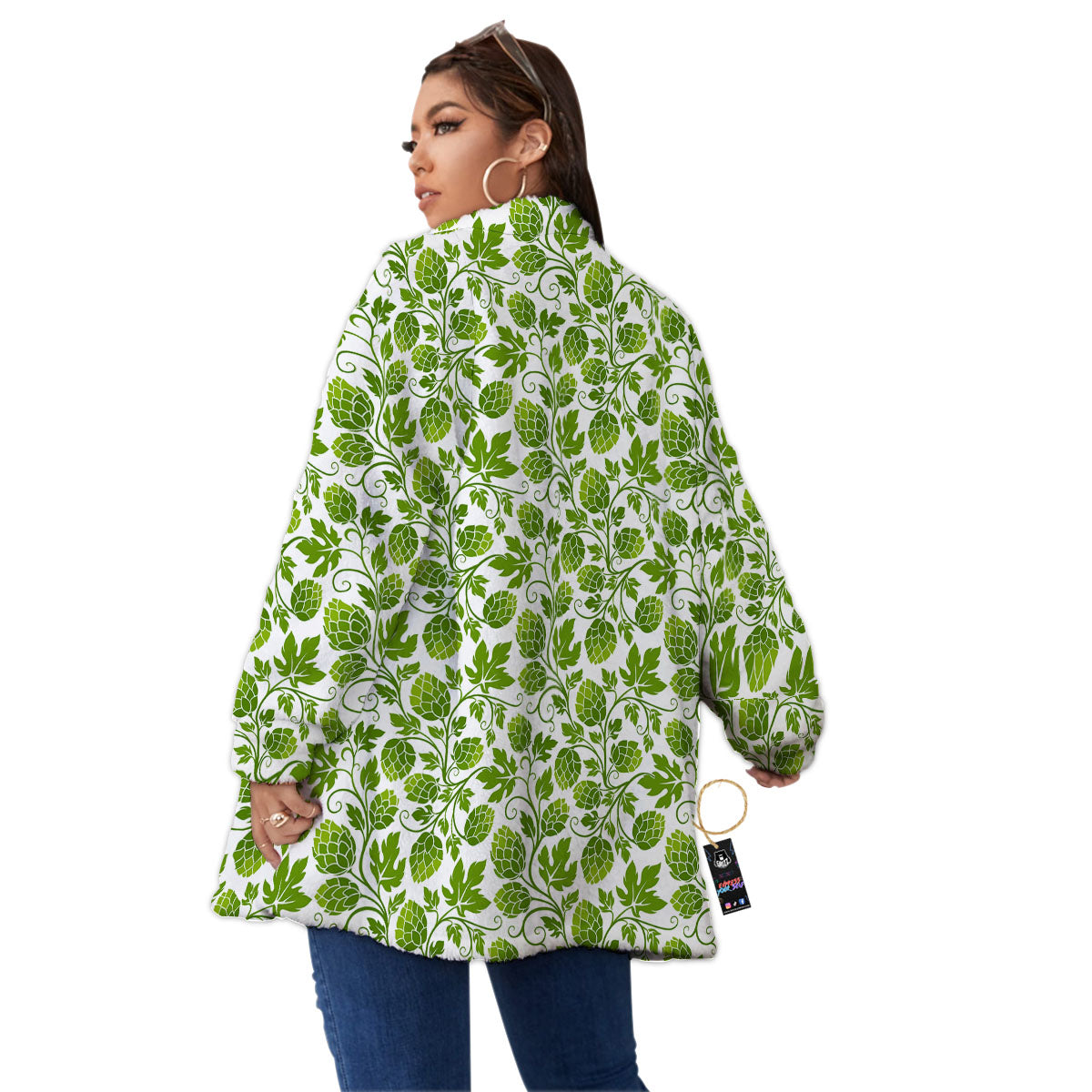 Hop Cone Cartoon Print Pattern Women's Sherpa Jacket-grizzshop