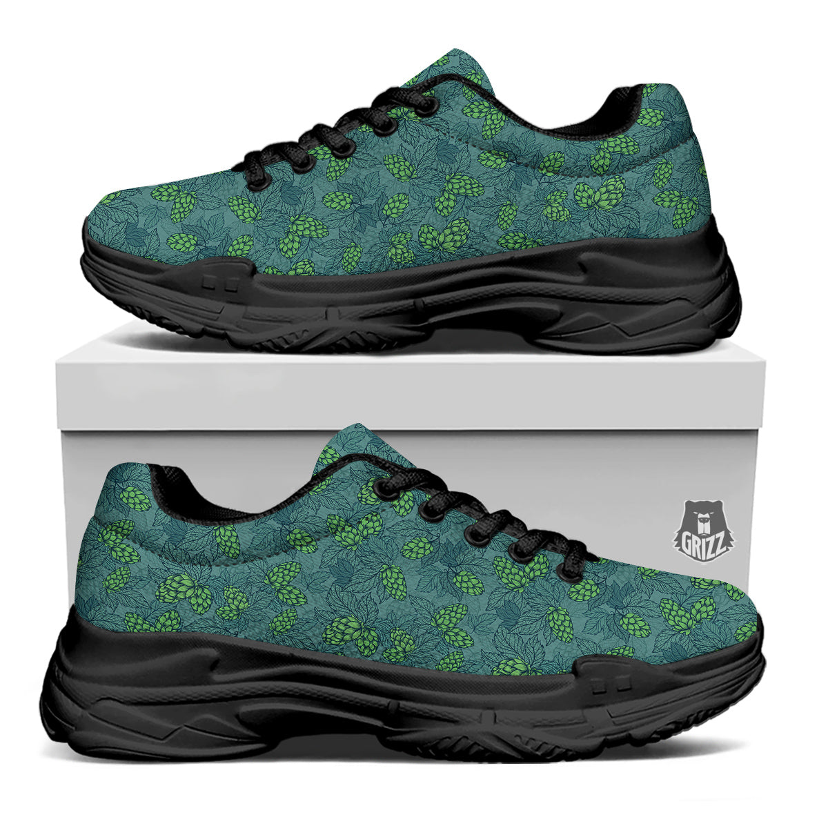 Hop Cone Cute Print Pattern Black Chunky Shoes-grizzshop
