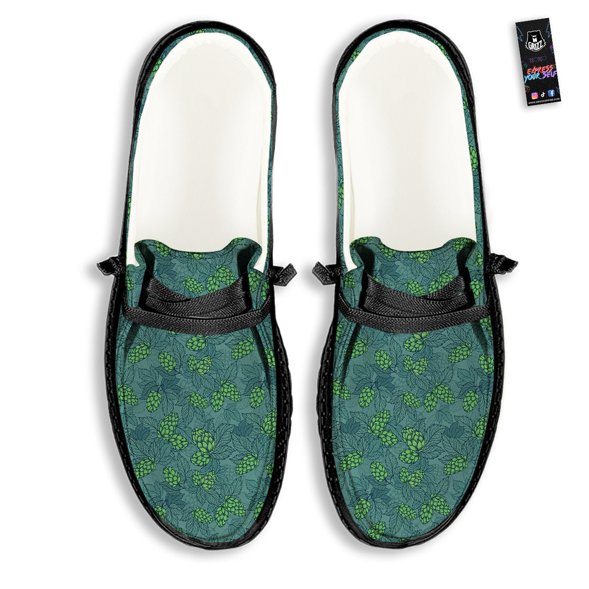 Hop Cone Cute Print Pattern Black Loafers-grizzshop