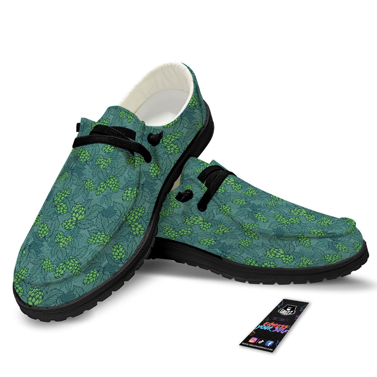 Hop Cone Cute Print Pattern Black Loafers-grizzshop