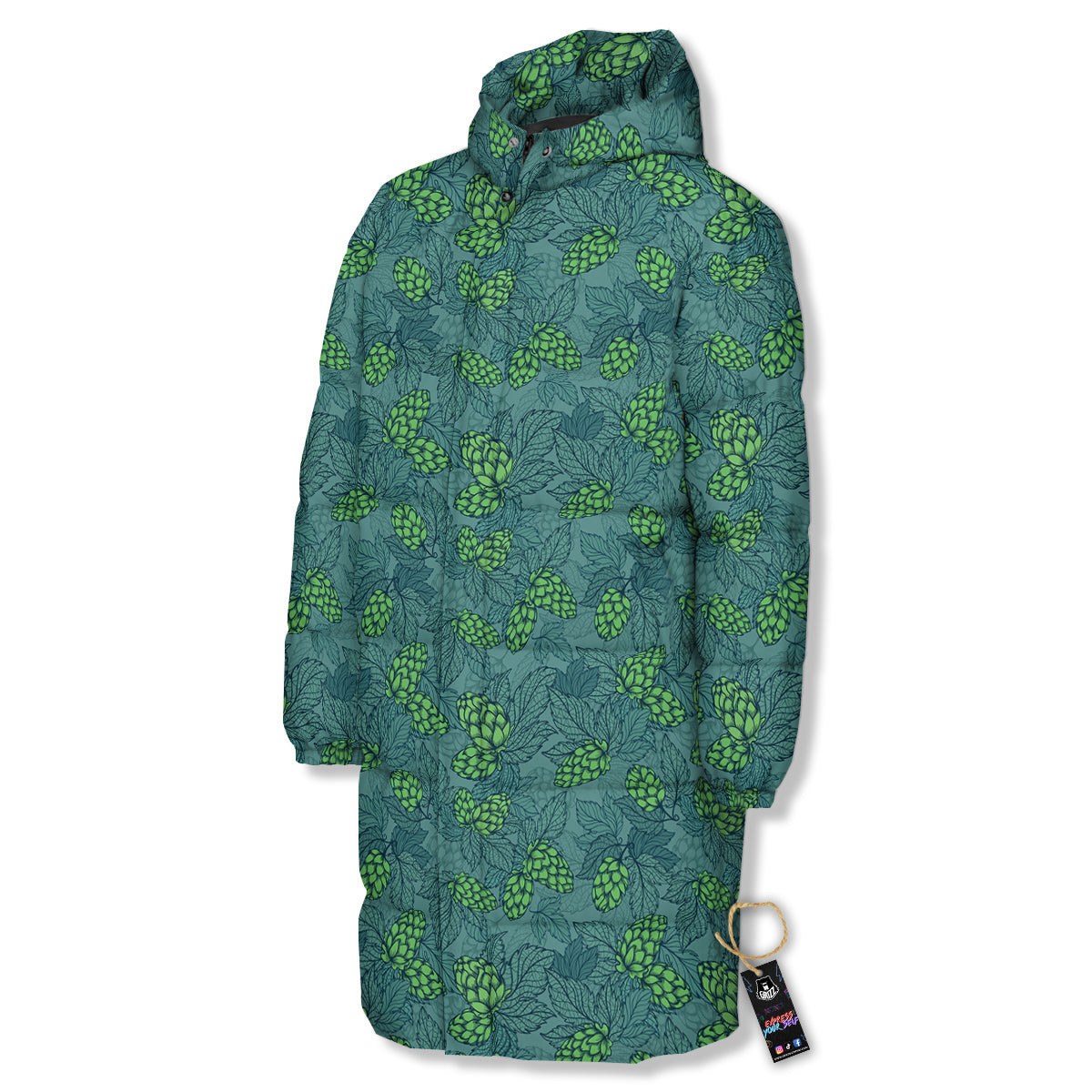 Hop Cone Cute Print Pattern Long Down Jacket-grizzshop