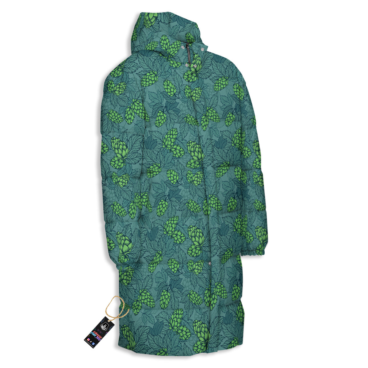 Hop Cone Cute Print Pattern Long Down Jacket-grizzshop