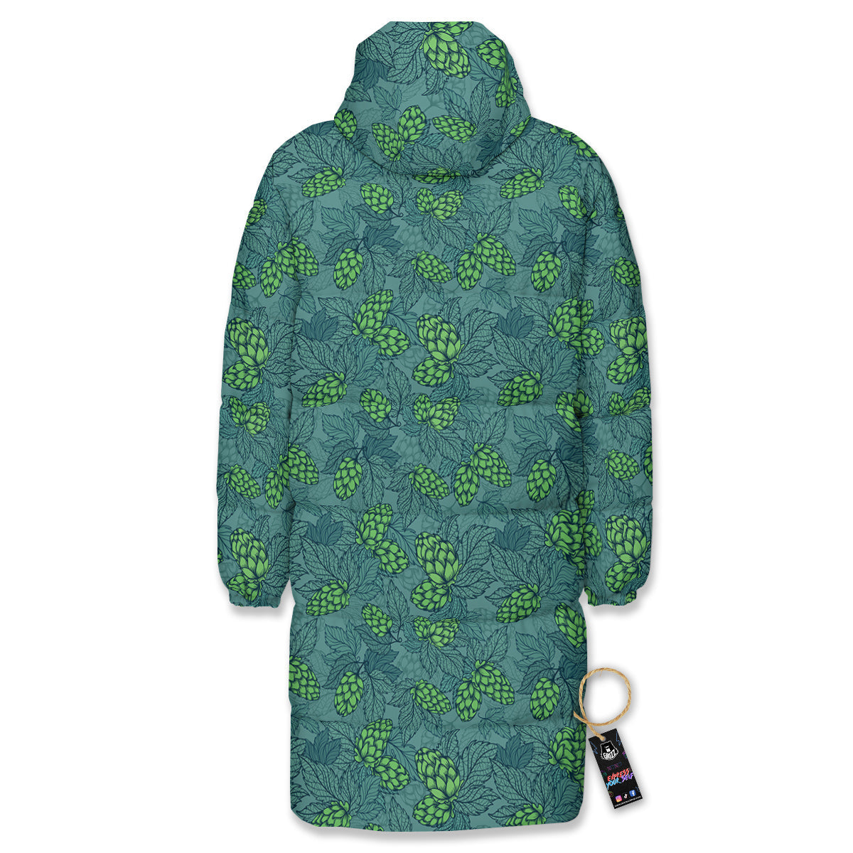 Hop Cone Cute Print Pattern Long Down Jacket-grizzshop