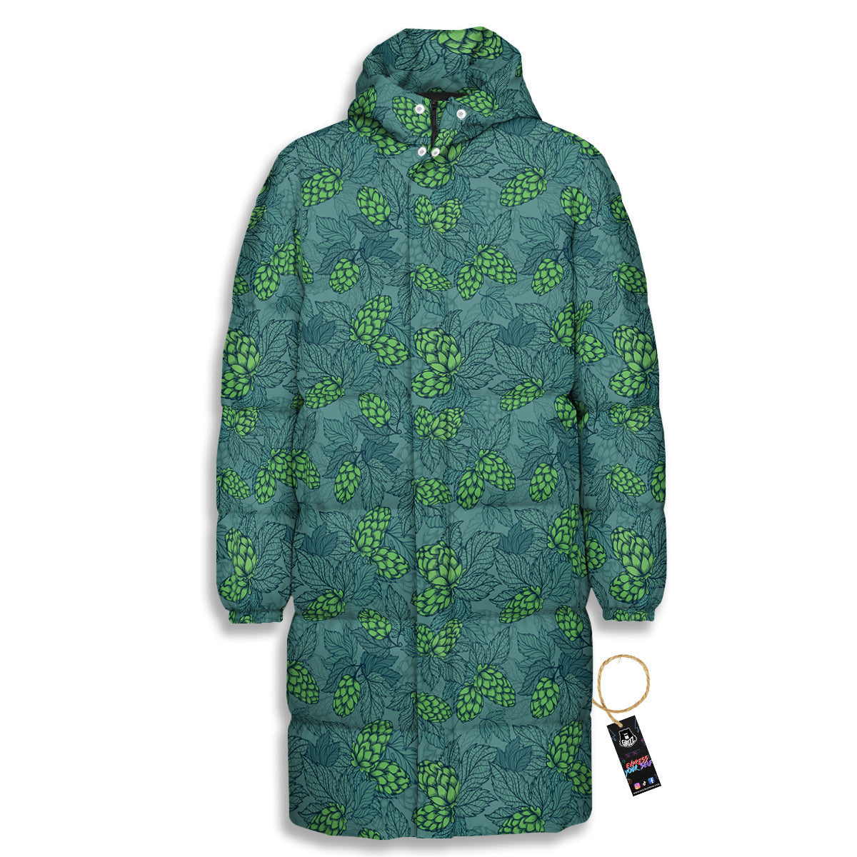 Hop Cone Cute Print Pattern Long Down Jacket-grizzshop
