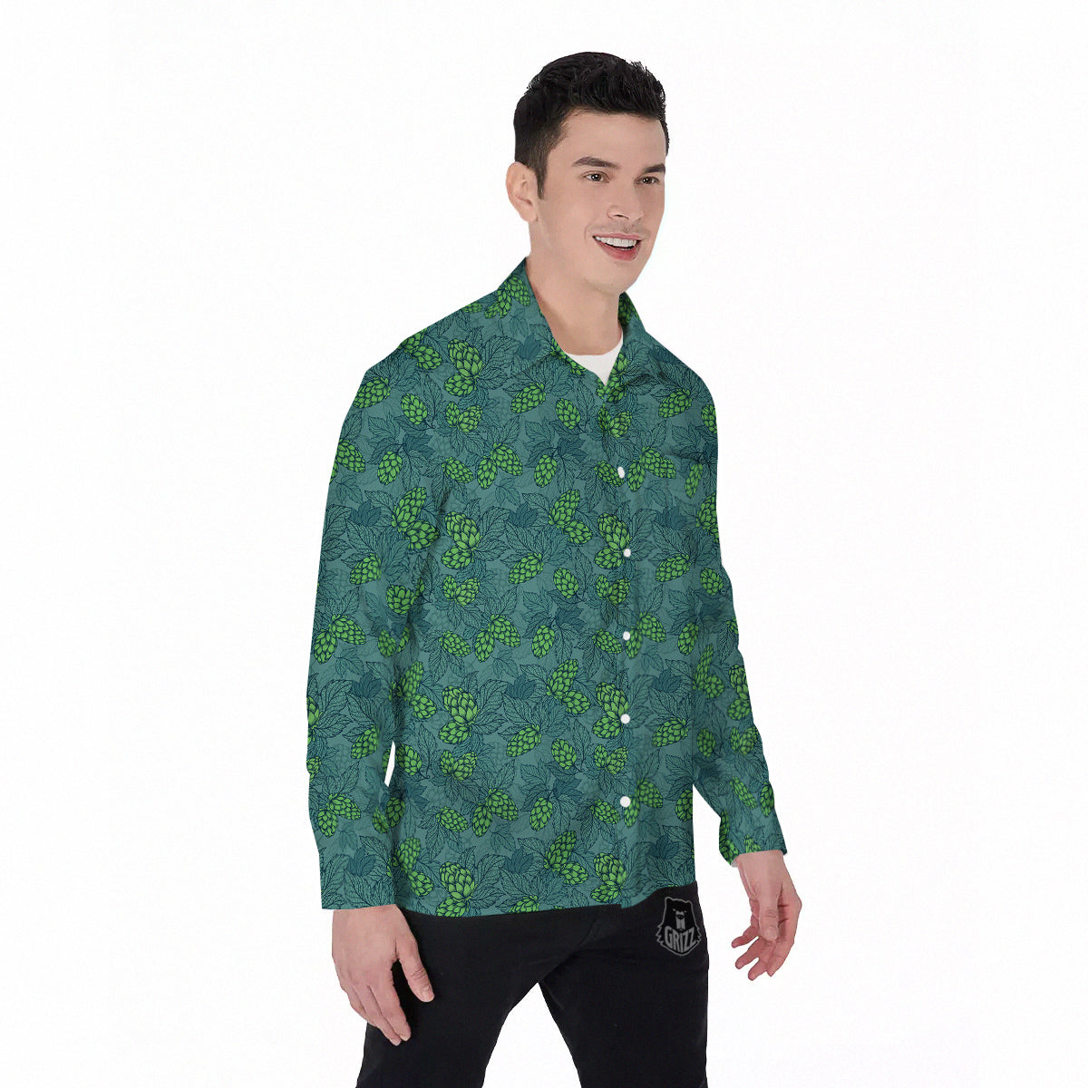 Hop Cone Cute Print Pattern Men's Long Sleeve Shirts-grizzshop
