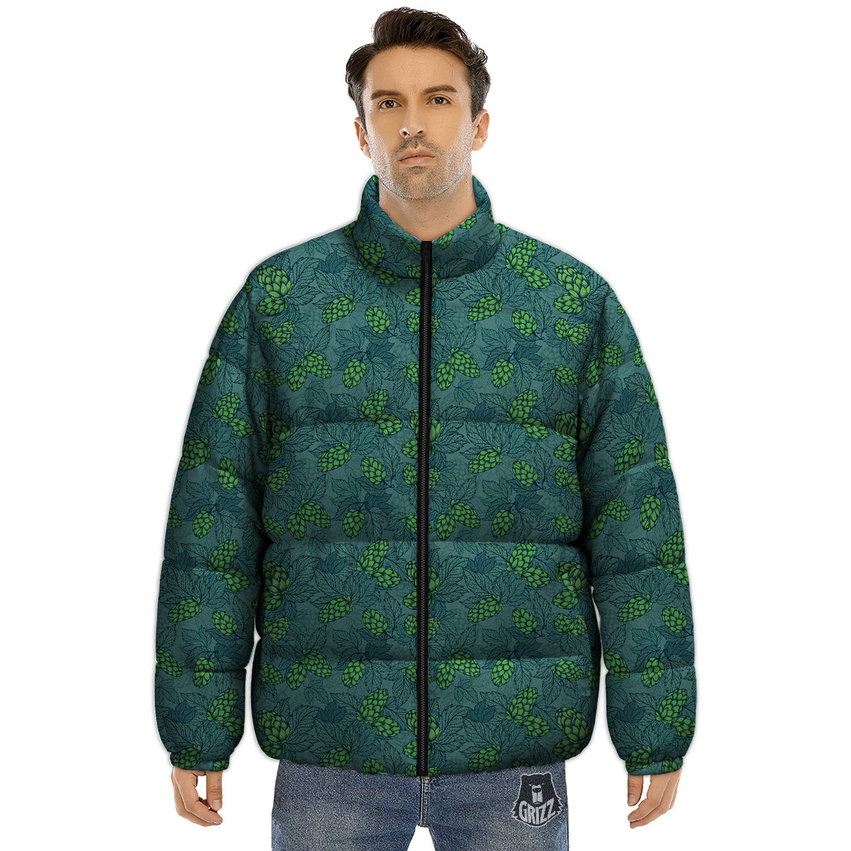 Hop Cone Cute Print Pattern Puffer Jacket-grizzshop