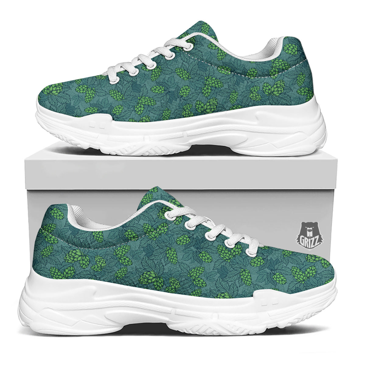Hop Cone Cute Print Pattern White Chunky Shoes-grizzshop