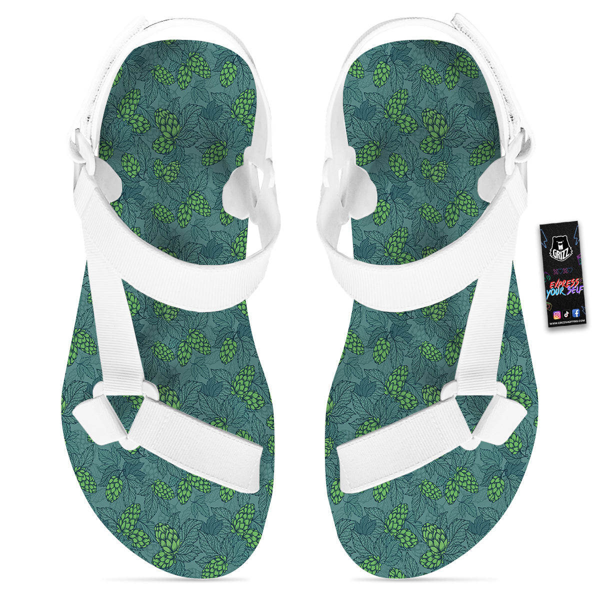 Hop Cone Cute Print Pattern White Open Toe Sandals-grizzshop