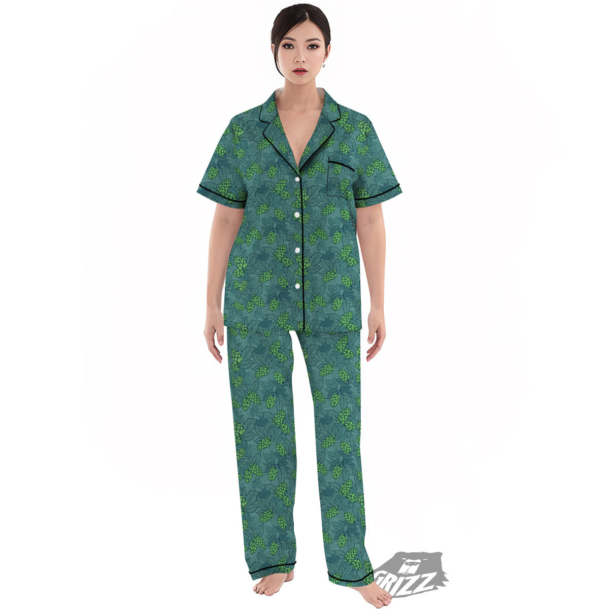 Hop Cone Cute Print Pattern Women's Pajamas Set-grizzshop
