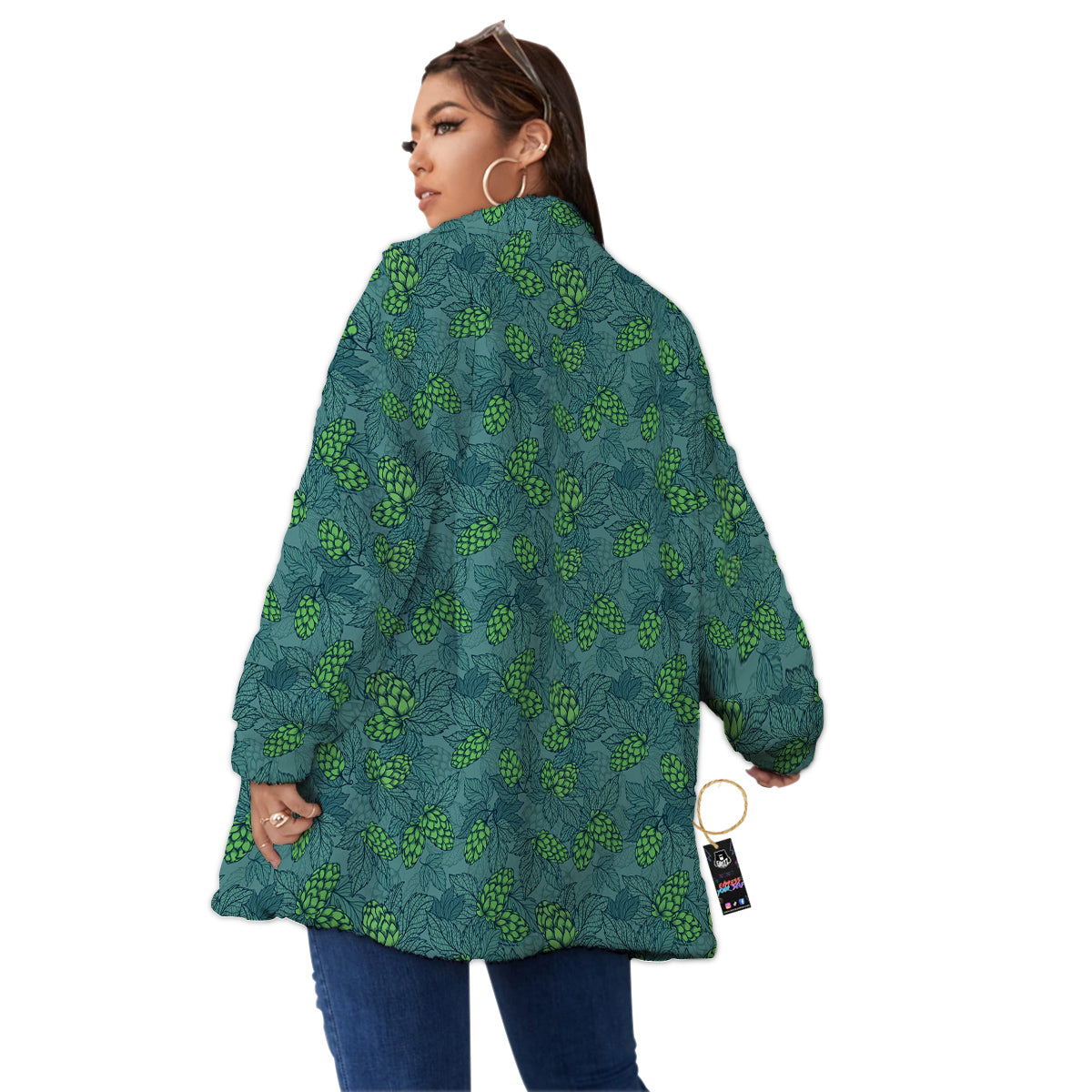 Hop Cone Cute Print Pattern Women's Sherpa Jacket-grizzshop