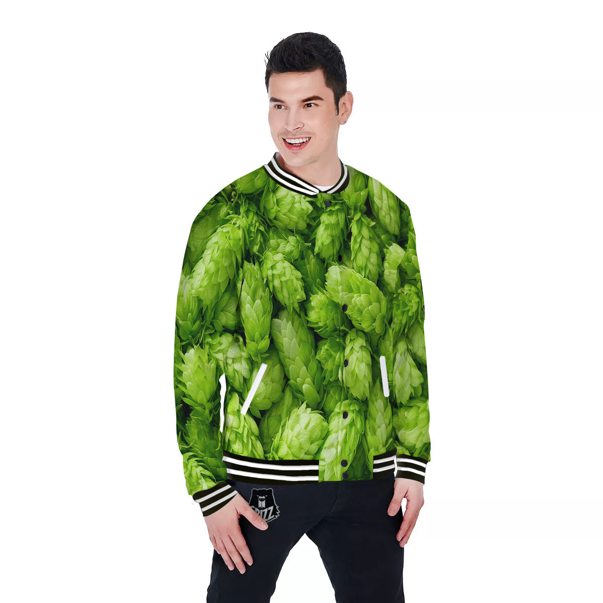 Hop Cone Fresh Print Baseball Jacket-grizzshop