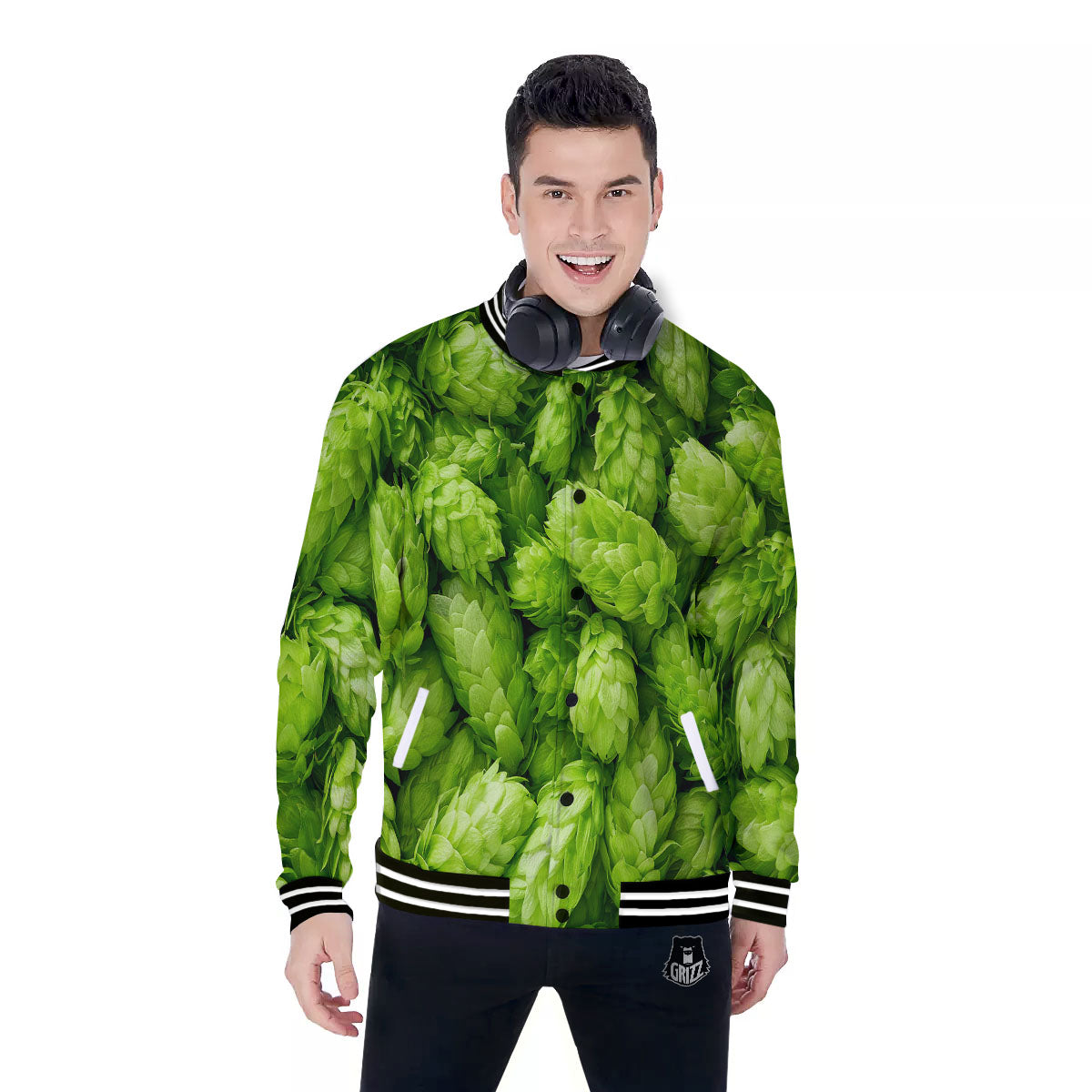 Hop Cone Fresh Print Baseball Jacket-grizzshop