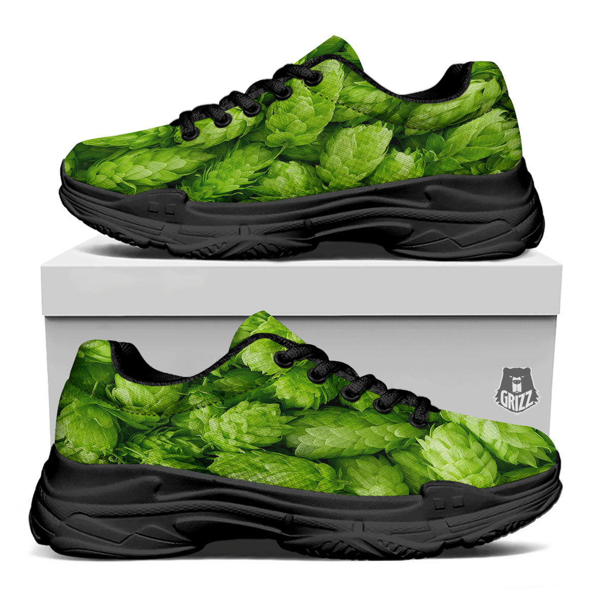 Hop Cone Fresh Print Black Chunky Shoes-grizzshop