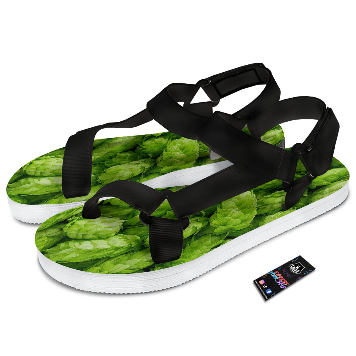 Hop Cone Fresh Print Black Open Toe Sandals-grizzshop