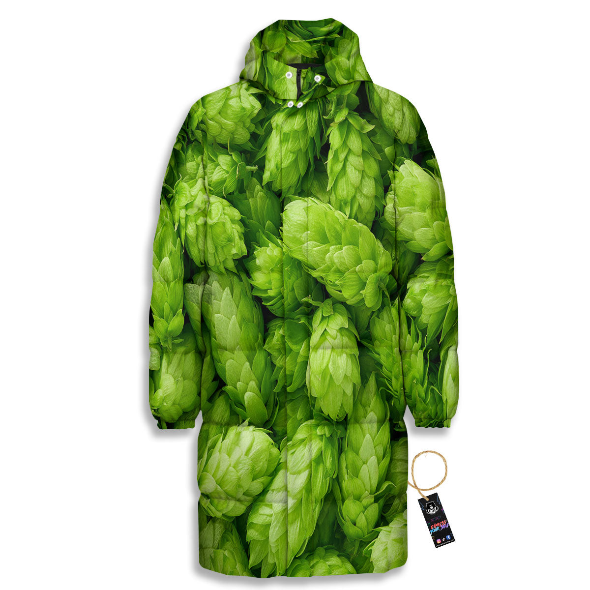 Hop Cone Fresh Print Long Down Jacket-grizzshop