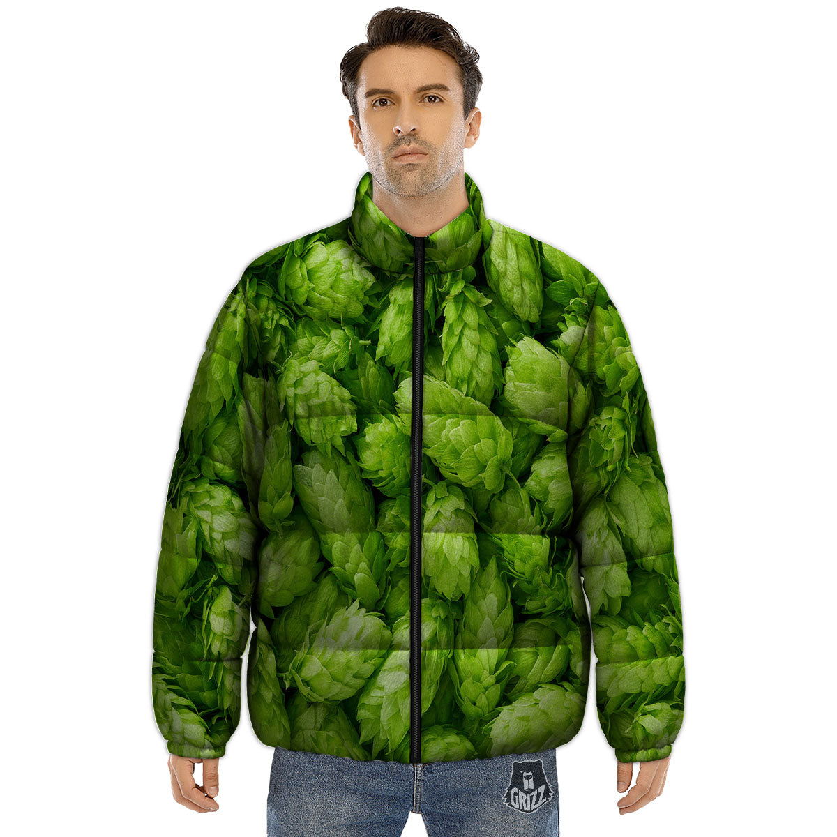 Hop Cone Fresh Print Puffer Jacket-grizzshop