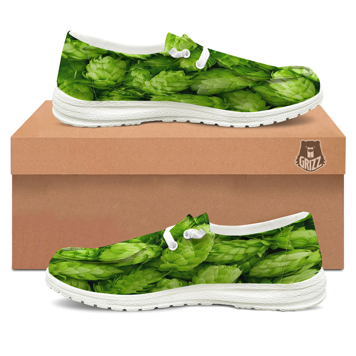 Hop Cone Fresh Print White Loafers-grizzshop
