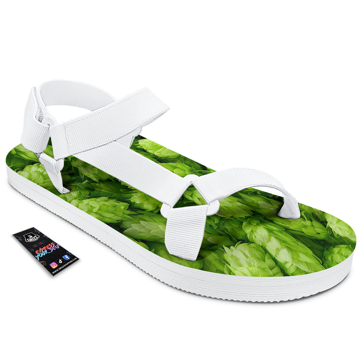 Hop Cone Fresh Print White Open Toe Sandals-grizzshop