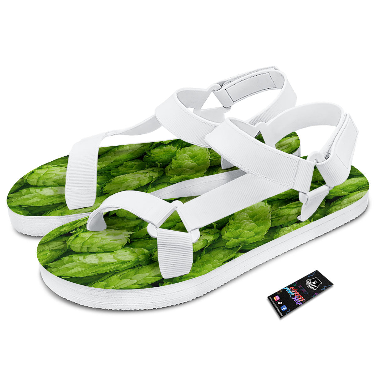 Hop Cone Fresh Print White Open Toe Sandals-grizzshop