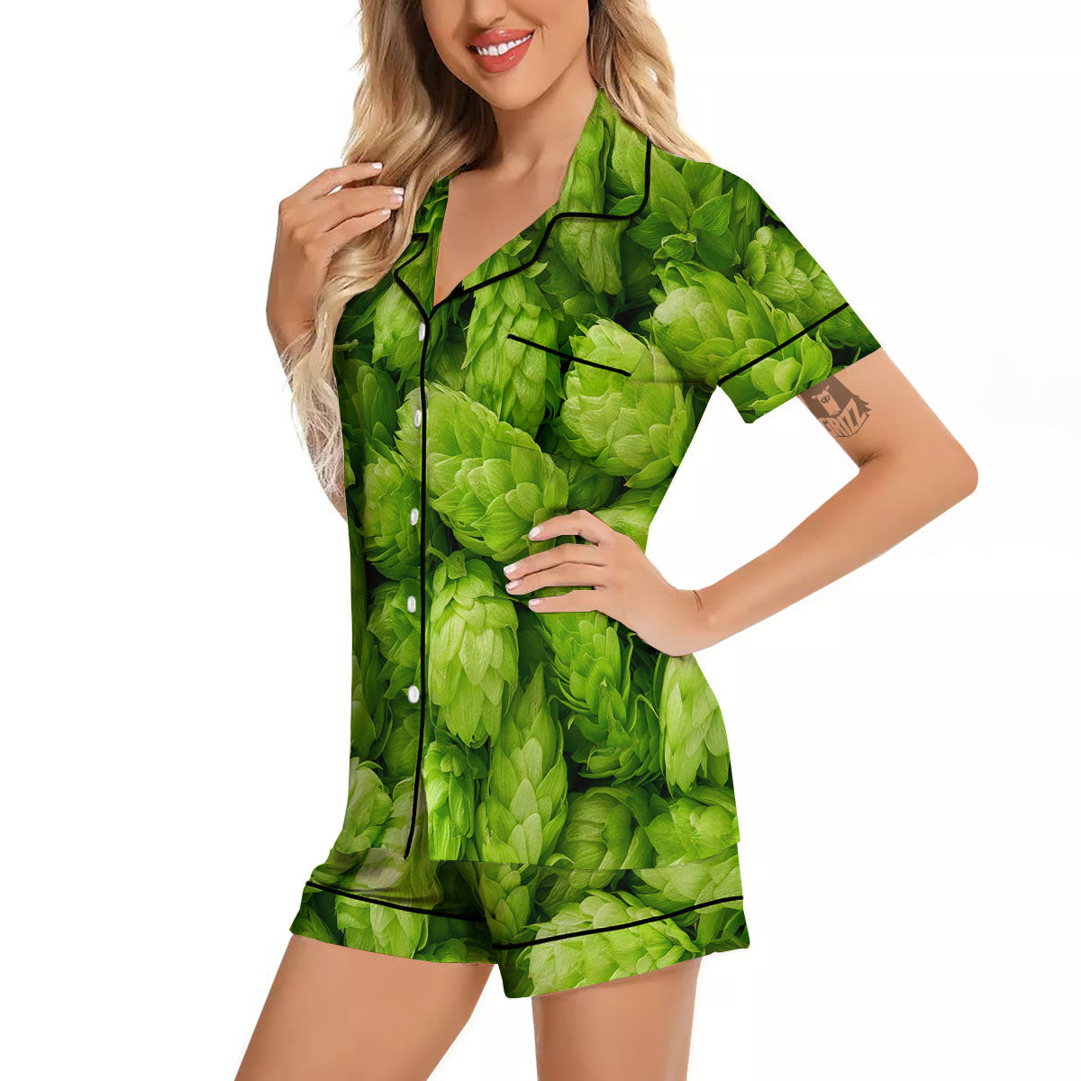 Hop Cone Fresh Print Women Silk Pajamas-grizzshop