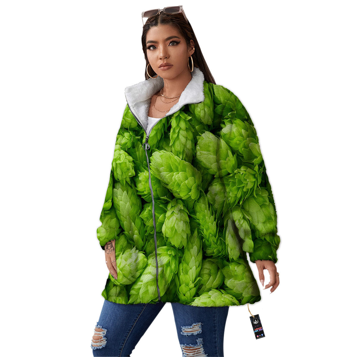 Hop Cone Fresh Print Women's Sherpa Jacket-grizzshop