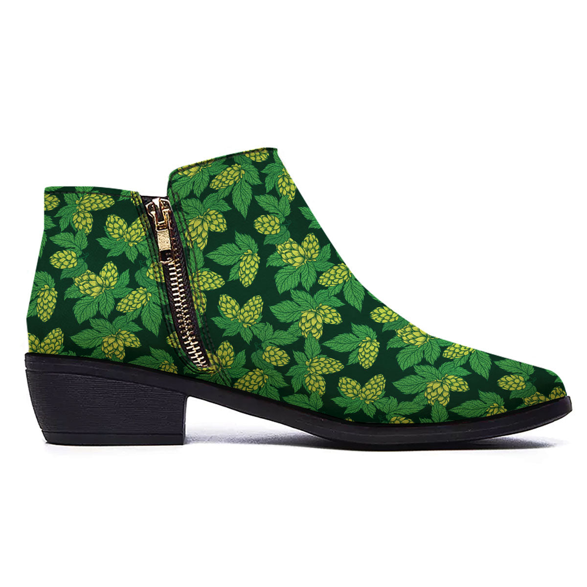 Hop Cone Green Print Pattern Ankle Boots-grizzshop