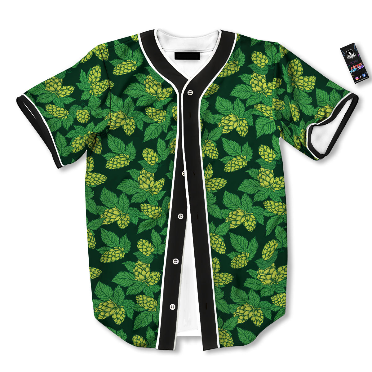Hop Cone Green Print Pattern Baseball Jersey-grizzshop