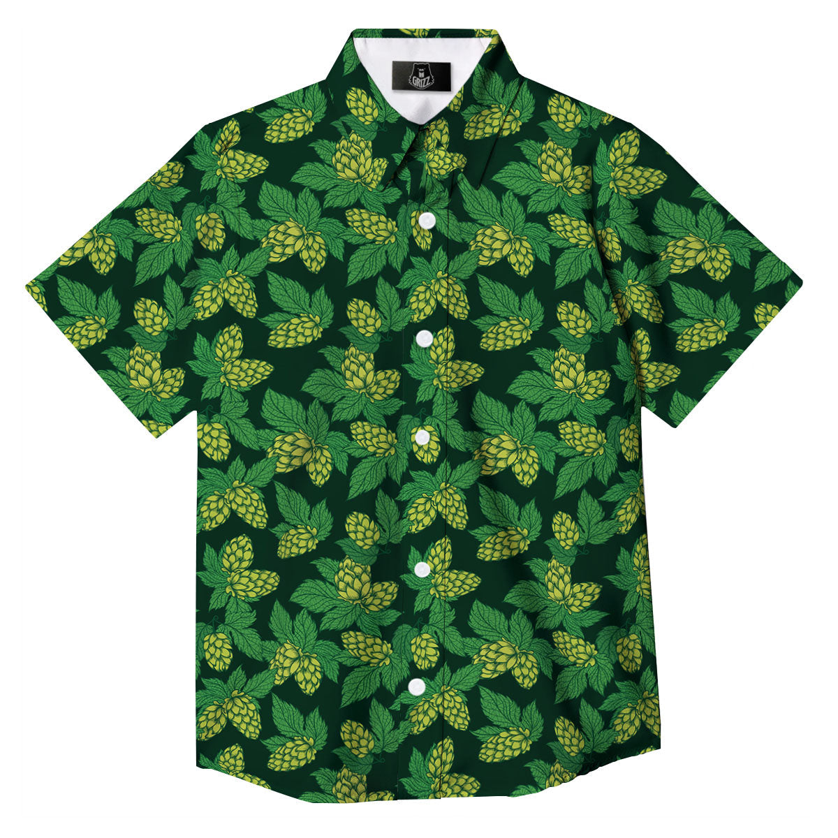 Hop Cone Green Print Pattern Button Up Shirt-grizzshop