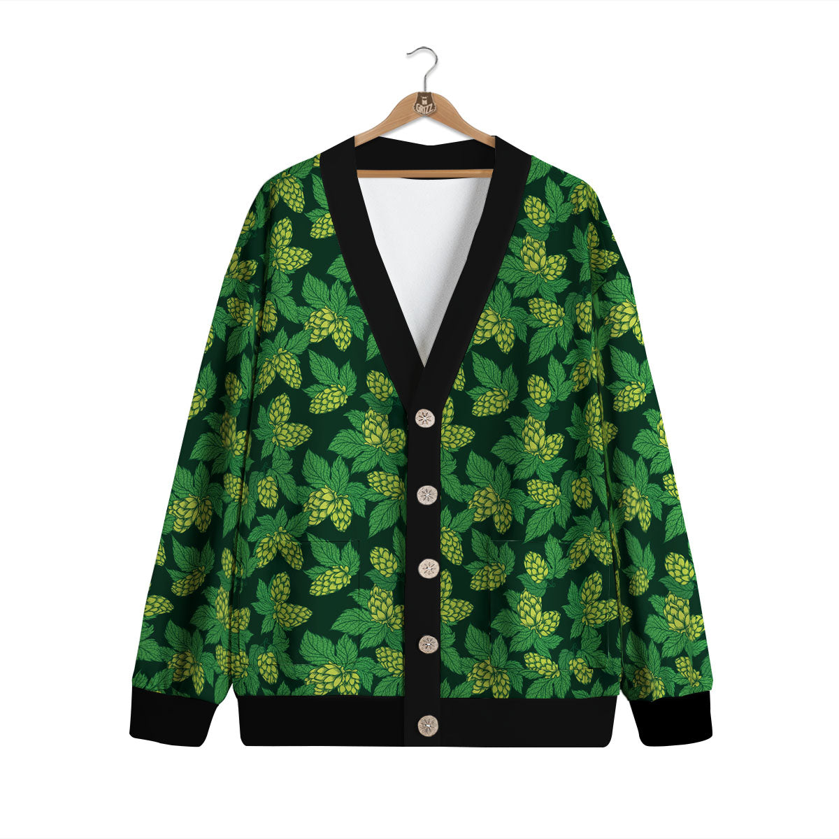 Hop Cone Green Print Pattern Cardigan-grizzshop