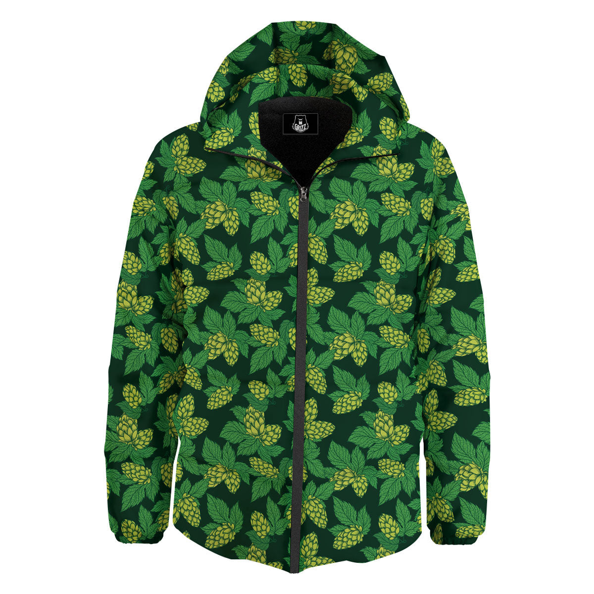 Hop Cone Green Print Pattern Down Jacket-grizzshop