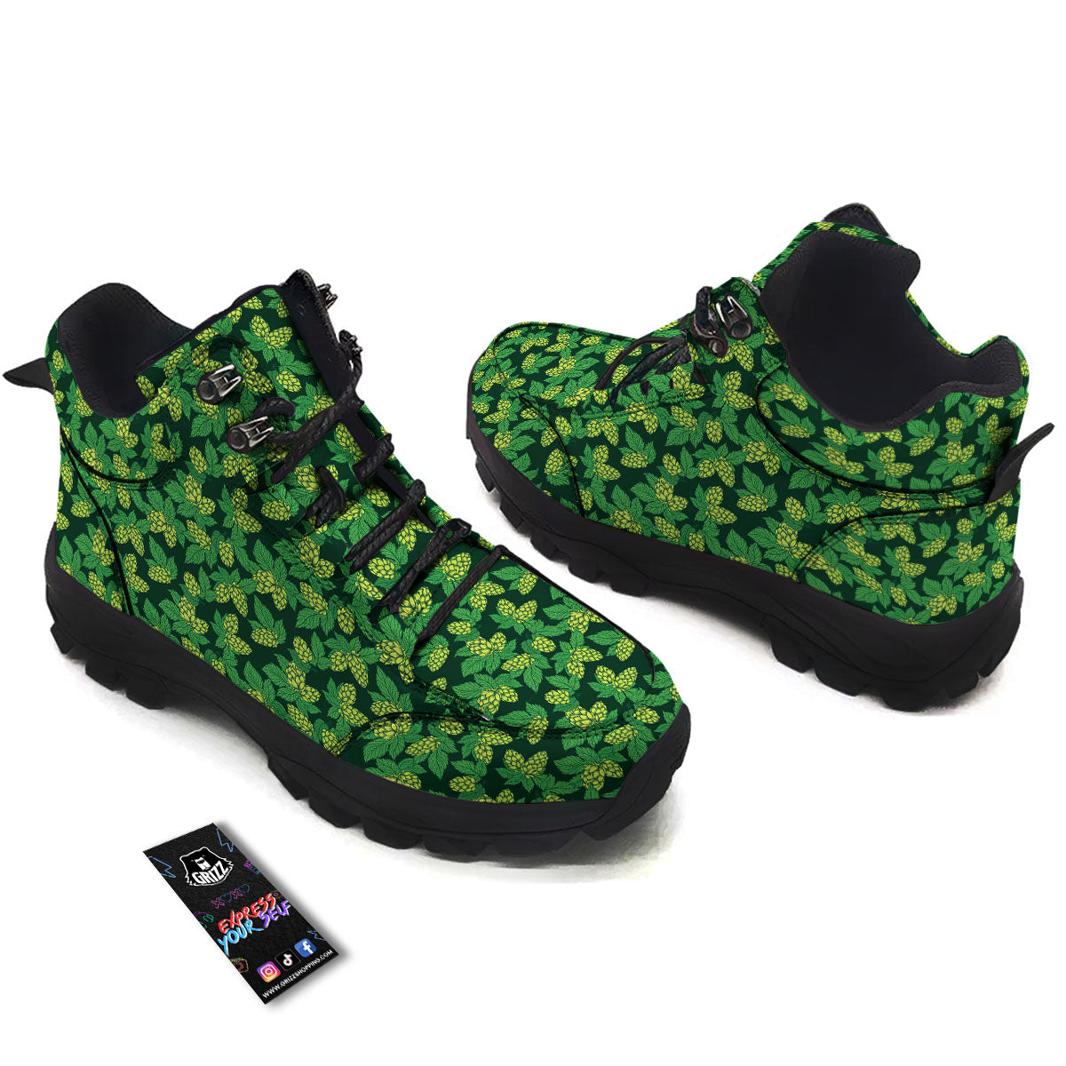 Hop Cone Green Print Pattern Hiking Shoes-grizzshop