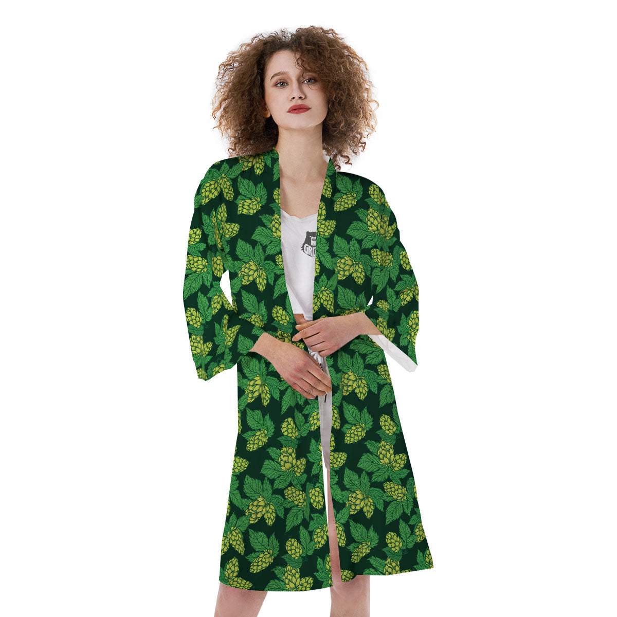 Hop Cone Green Print Pattern Kimono-grizzshop