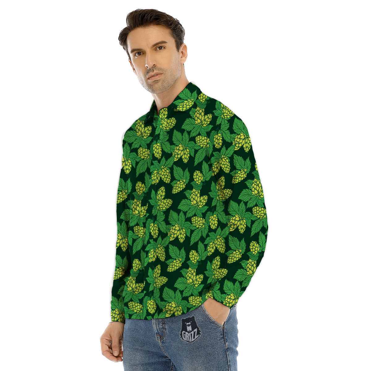 Hop Cone Green Print Pattern Men's Dress Shirts-grizzshop