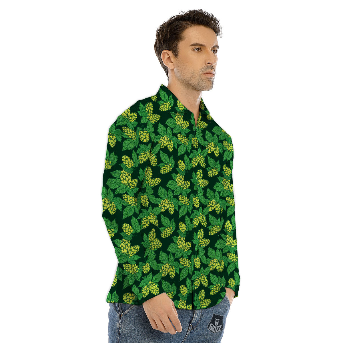 Hop Cone Green Print Pattern Men's Dress Shirts-grizzshop