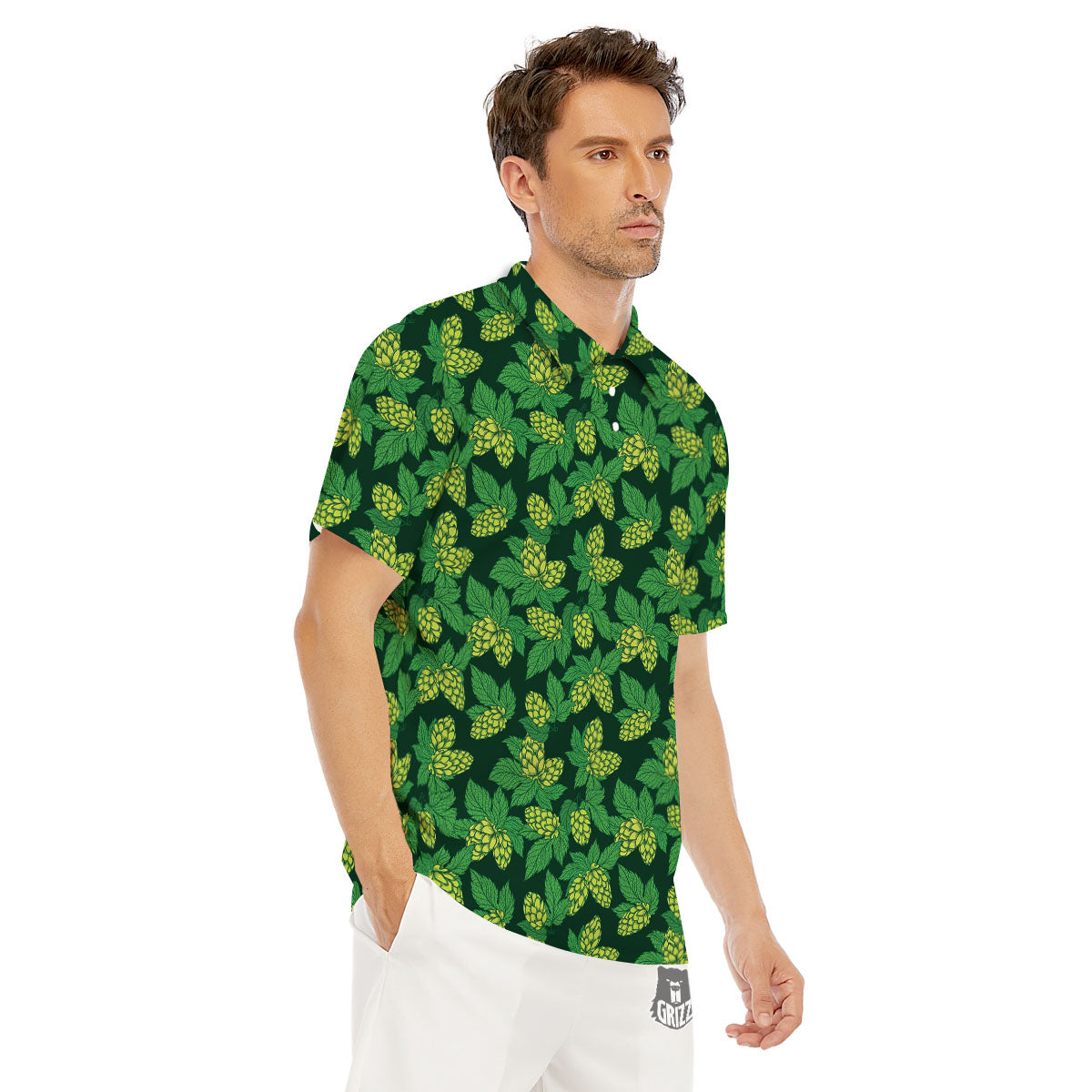 Hop Cone Green Print Pattern Men's Golf Shirts-grizzshop
