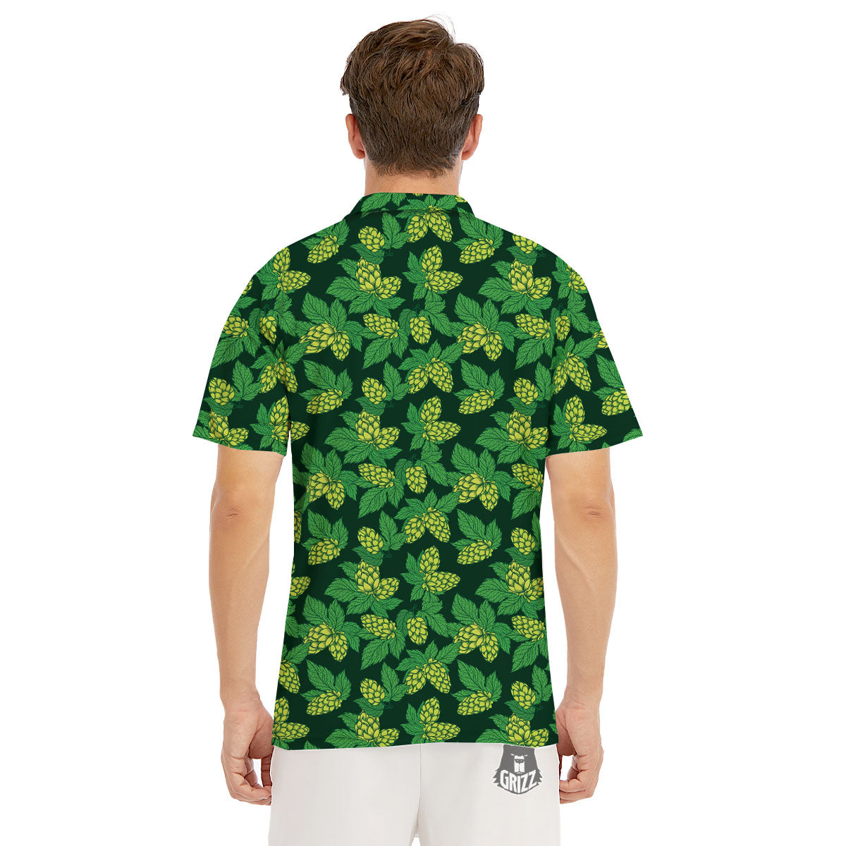 Hop Cone Green Print Pattern Men's Golf Shirts-grizzshop