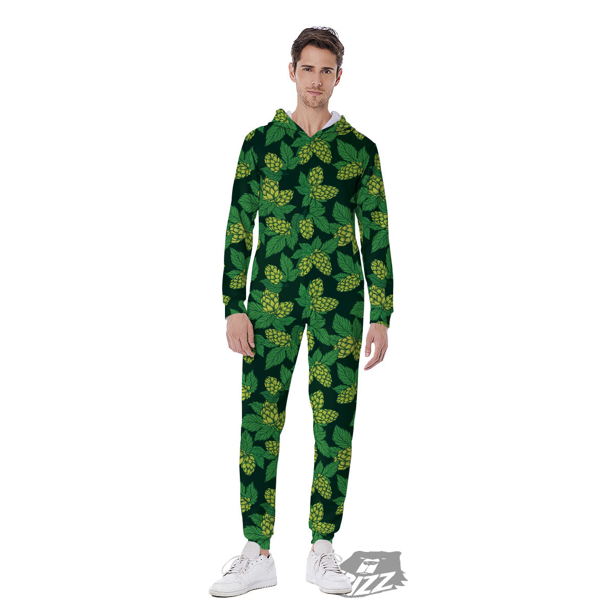 Hop Cone Green Print Pattern Men's Jumpsuit-grizzshop