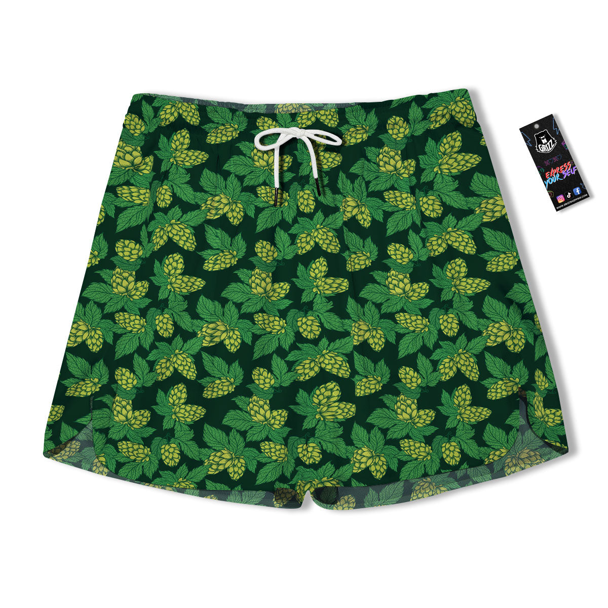 Hop Cone Green Print Pattern Men's Running Shorts-grizzshop