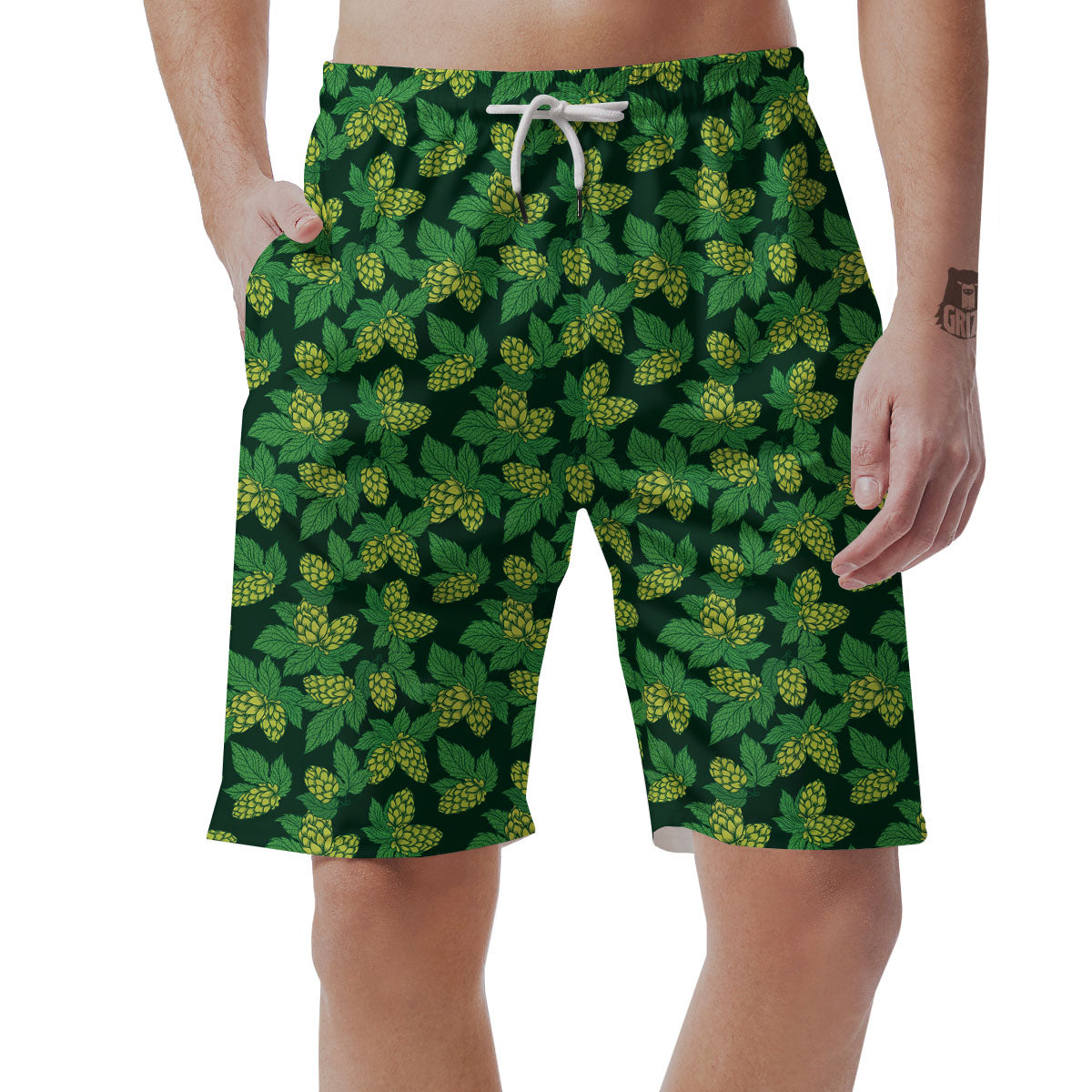 Hop Cone Green Print Pattern Men's Shorts-grizzshop