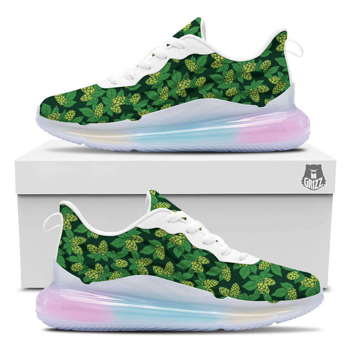 Hop Cone Green Print Pattern Running Sneakers-grizzshop