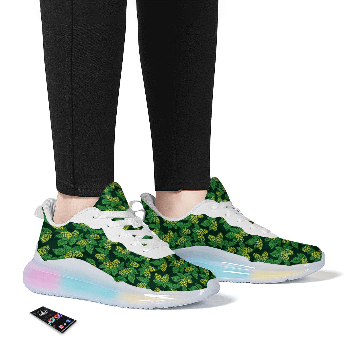 Hop Cone Green Print Pattern Running Sneakers-grizzshop