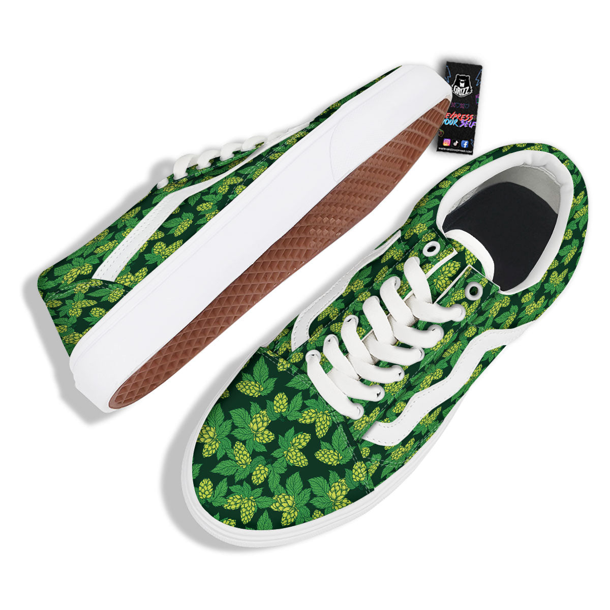 Hop Cone Green Print Pattern Skate Shoes-grizzshop