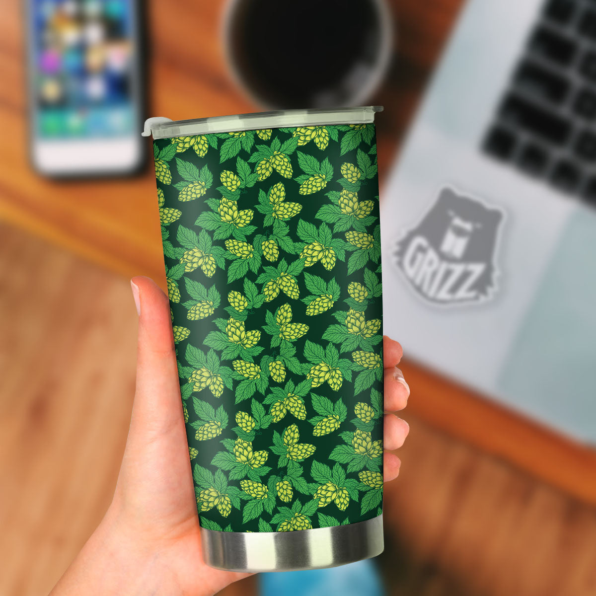 Hop Cone Green Print Pattern Tumbler-grizzshop