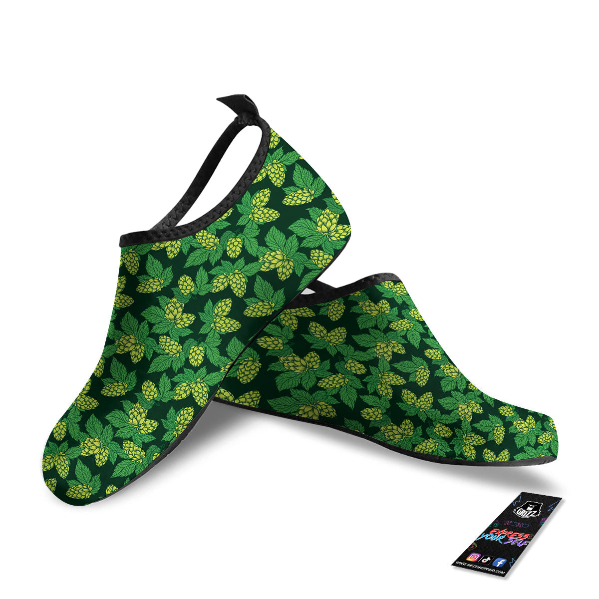 Hop Cone Green Print Pattern Water Shoes-grizzshop