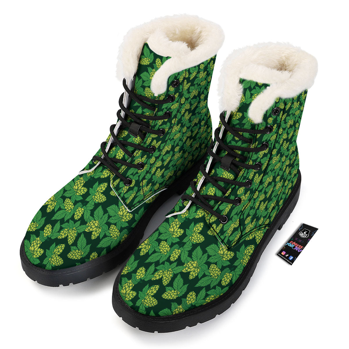 Hop Cone Green Print Pattern Winter Boots-grizzshop