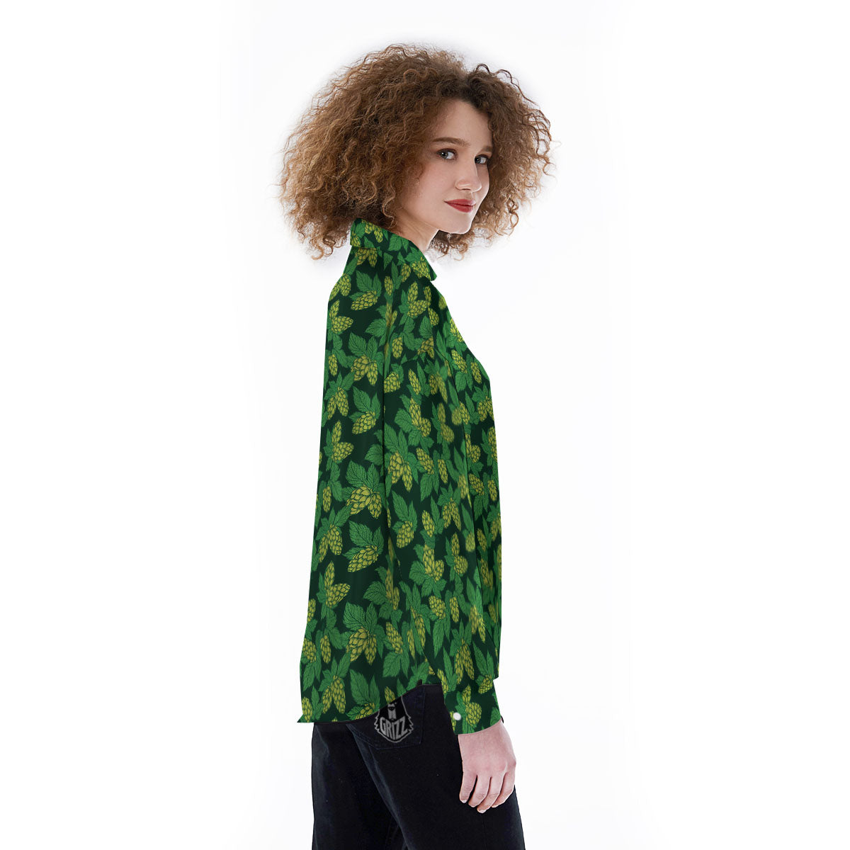 Hop Cone Green Print Pattern Women's Long Sleeve Shirts-grizzshop