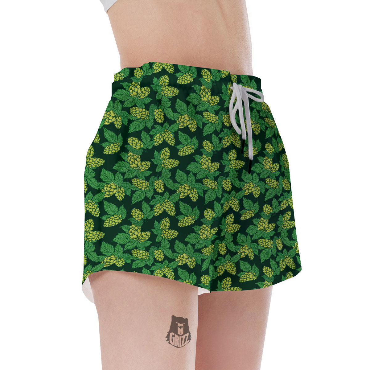 Hop Cone Green Print Pattern Women's Shorts-grizzshop